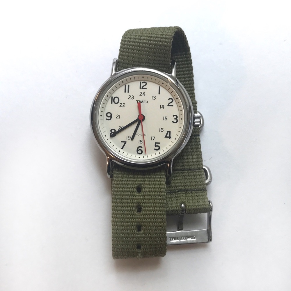 Timex Weekender 31mm analog watch with green strap